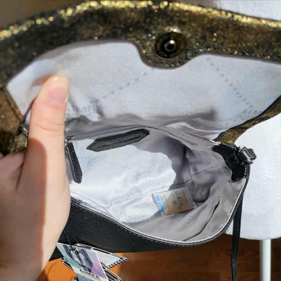 NWT Aimee Kestenberg Genuine Leather Gold Dusted Seude Crossbody Bag - Picture 3 of 10